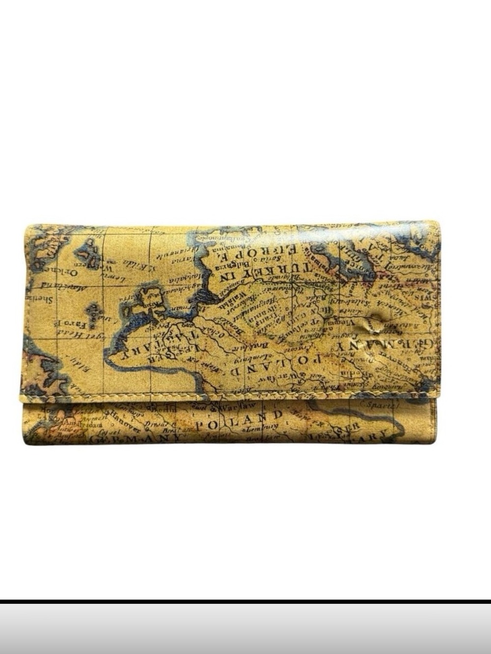 Patricia Nash European Map Leather Wallet Brown Trifold Boho Vintage Style
